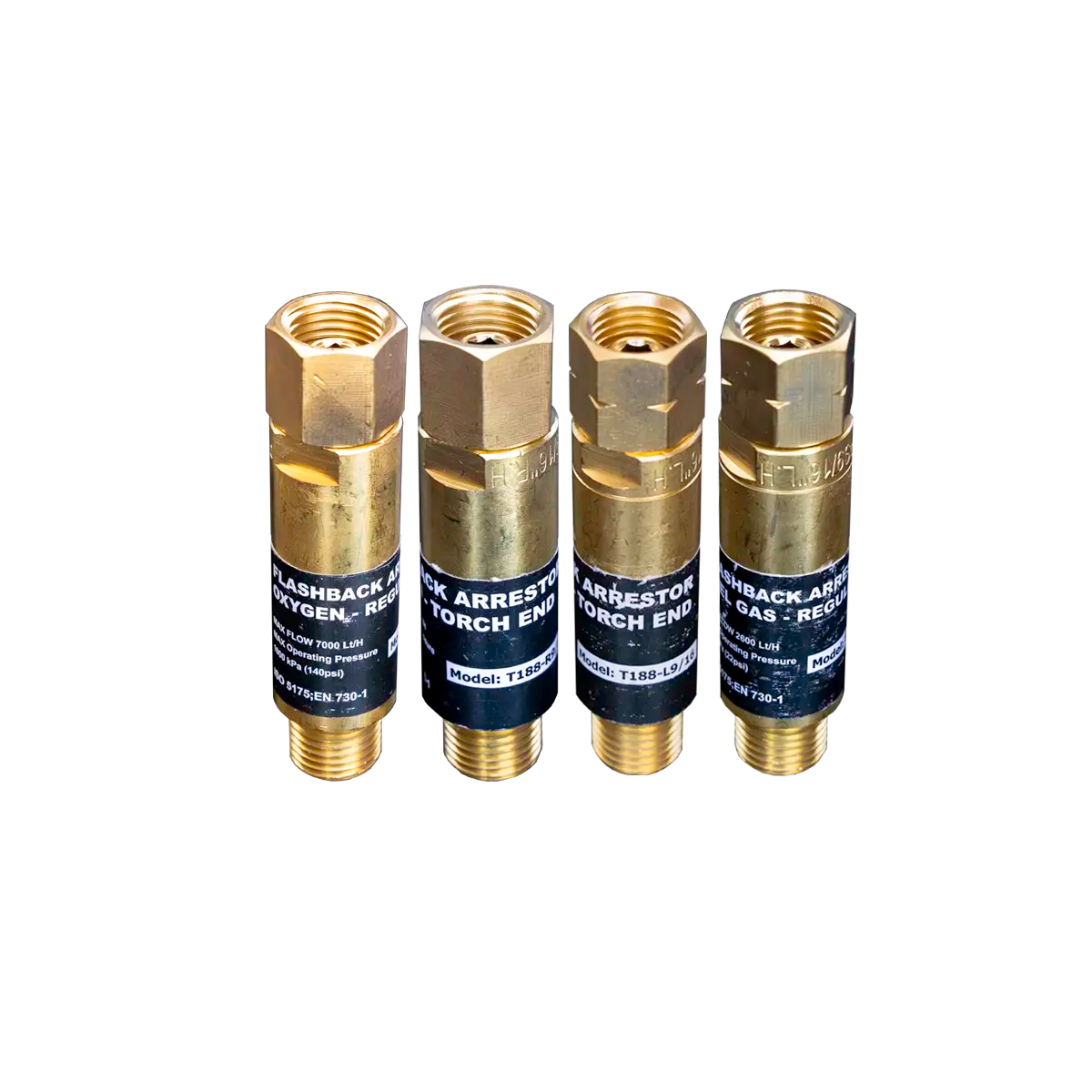 Set de válvulas antirretorno - válvula antirretroceso para oxicorte - uso con oxigeno, acetileno y gas propano. Valvulas para uso de regulador y soplete. 